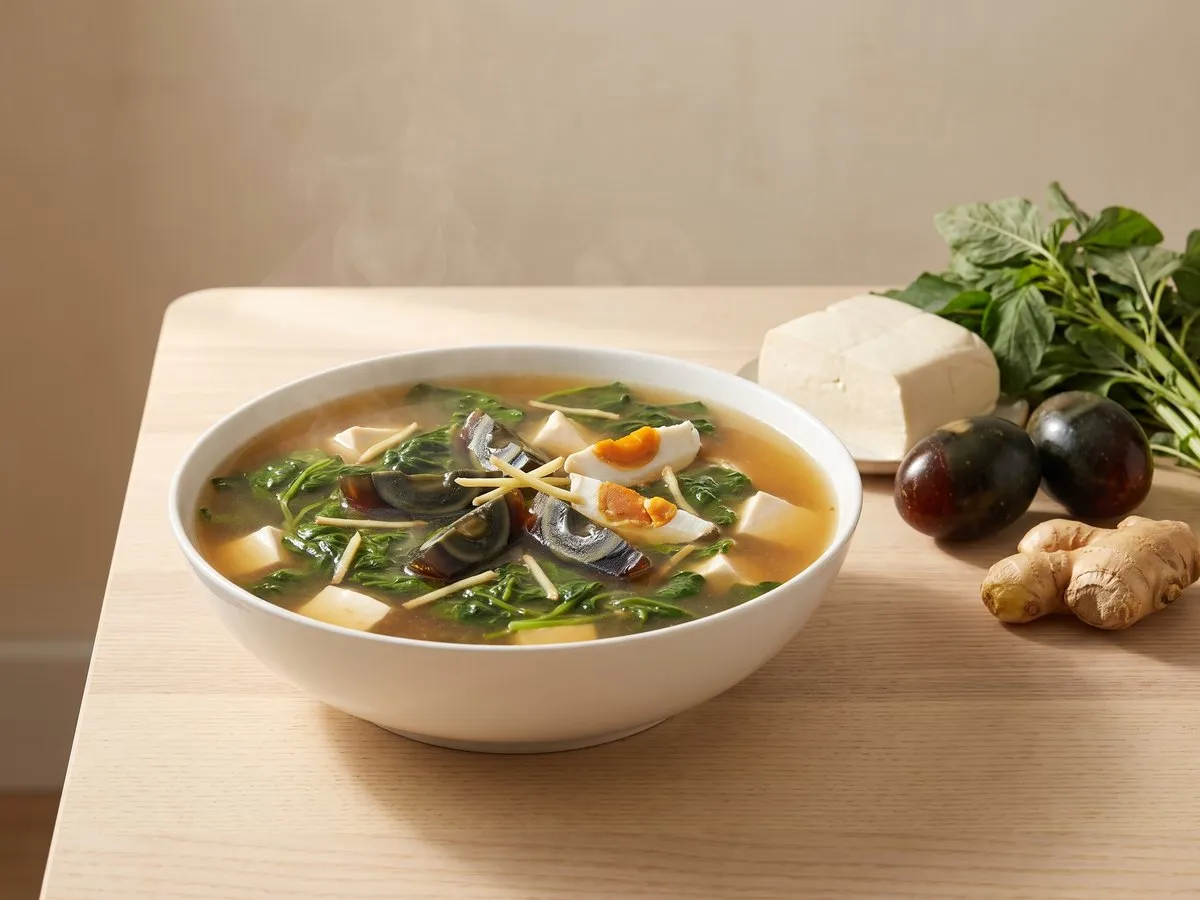 皮蛋莧菜湯（莧菜皮蛋豆腐湯／金銀蛋莧菜）