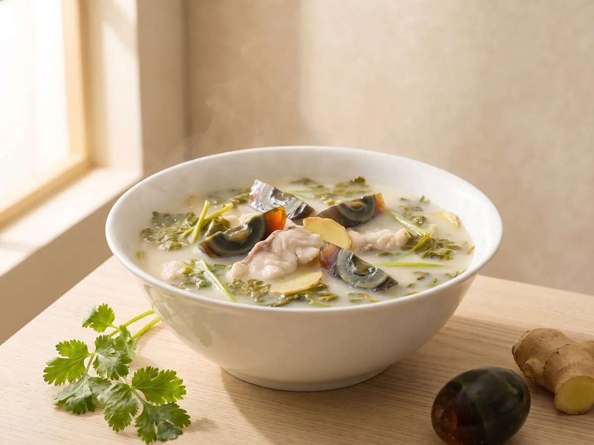 芫茜皮蛋魚片湯