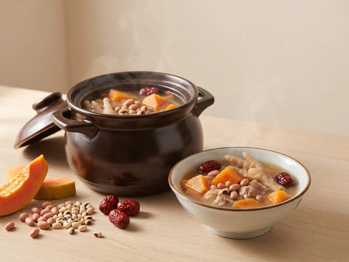 木瓜花生眉豆雞腳湯