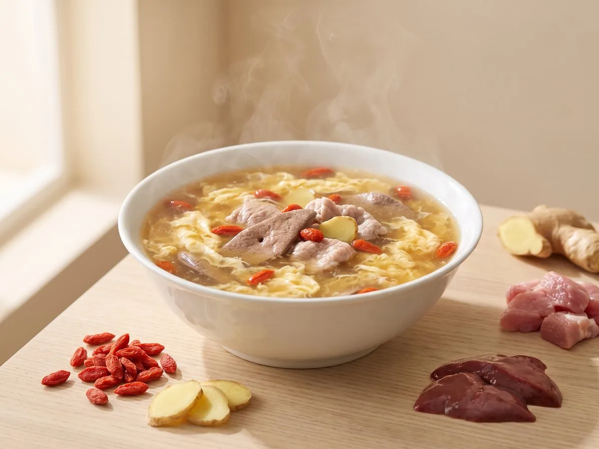 豬膶瘦肉枸杞蛋花湯（杞子豬膶湯）