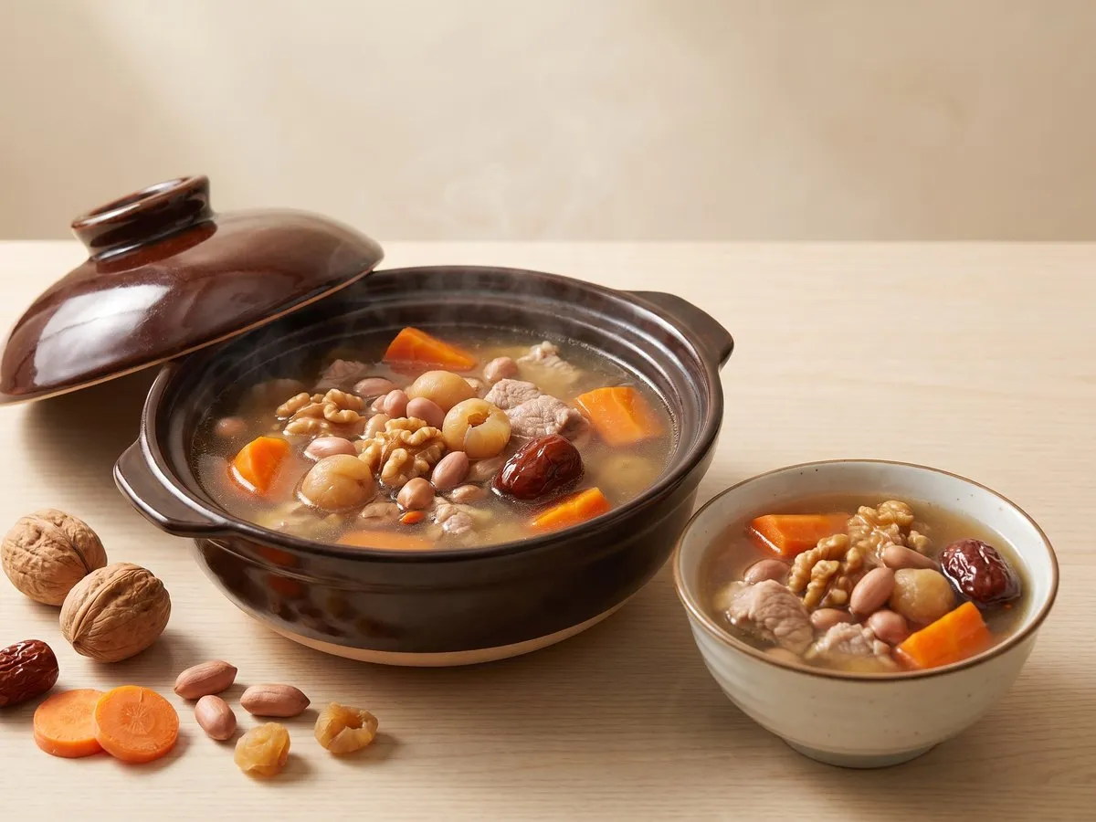 合桃花生圓肉紅蘿蔔瘦肉湯